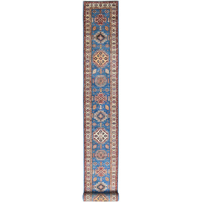 Kazak Wool Hand Knotted Rug Blue Ivory 2.6X33.6 -O082577