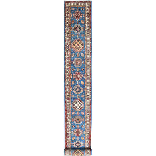 Kazak Wool Hand Knotted Rug Blue Ivory 2.6X33.6 -O082577