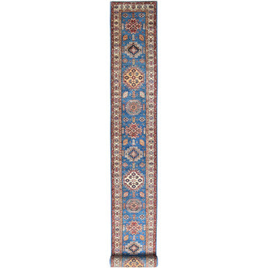 Kazak Wool Hand Knotted Rug Blue Ivory 2.6X33.6 -O082577