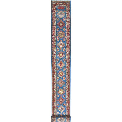 Kazak Wool Hand Knotted Rug Blue Red 2.8X34.0 -O082579