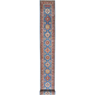 Kazak Wool Hand Knotted Rug Blue Red 2.8X34.0 -O082579