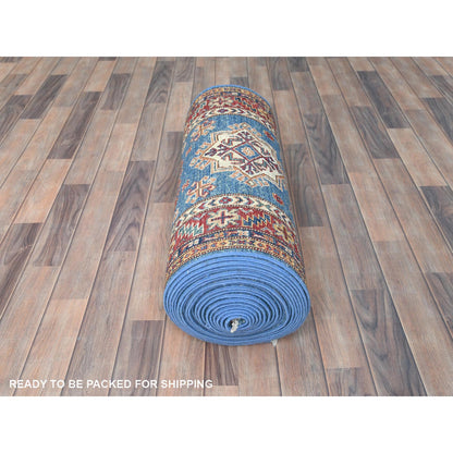 Kazak Wool Hand Knotted Rug Blue Red 2.8X34.0 -O082579