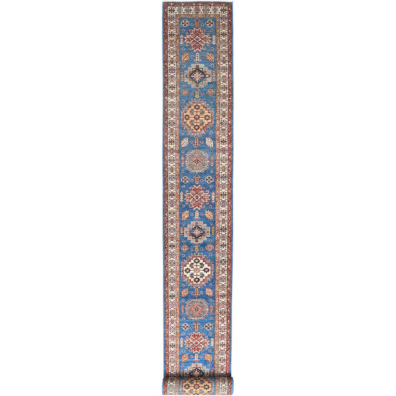 Blue 2'6" x 33'5" Kazak Hand knotted Wool Rug - Sku: O082580