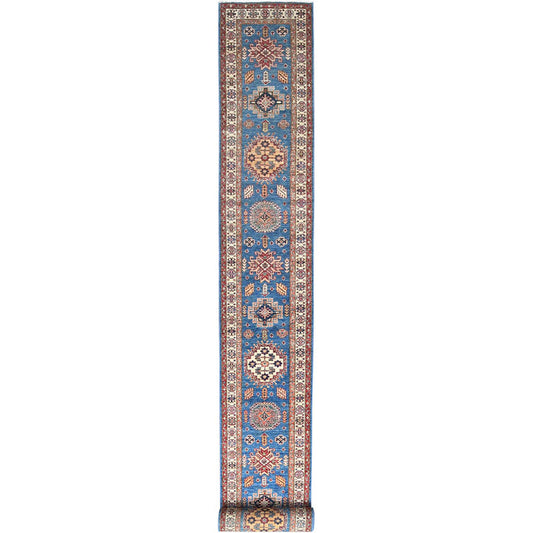 Kazak Wool Hand Knotted Rug Blue Ivory 2.6X33.5 -O082580