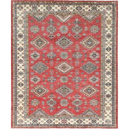 Kazak Wool Hand Knotted Rug Red Ivory 8.2X9.10 -O082586