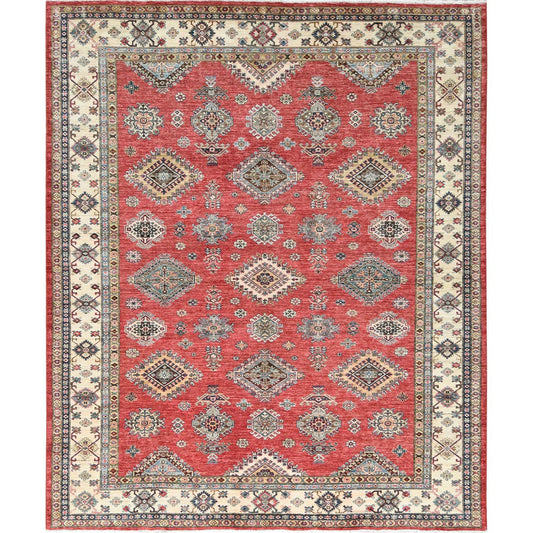 Kazak Wool Hand Knotted Rug Red Ivory 8.2X9.10 -O082586