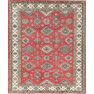 Kazak Wool Hand Knotted Rug Red Ivory 8.2X9.10 -O082586