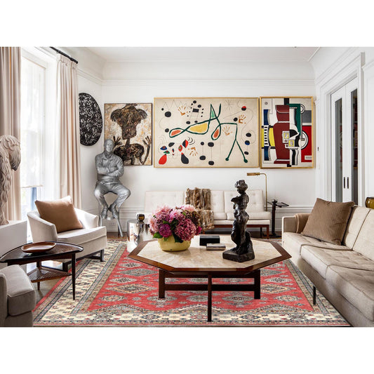 Kazak Wool Hand Knotted Rug Red Ivory 8.2X9.10 -O082586