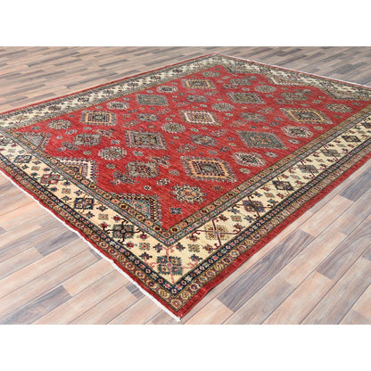 Kazak Wool Hand Knotted Rug Red Ivory 8.2X9.10 -O082586