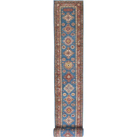 Kazak Wool Hand Knotted Rug Blue Red 2.8X40.8 -O082599