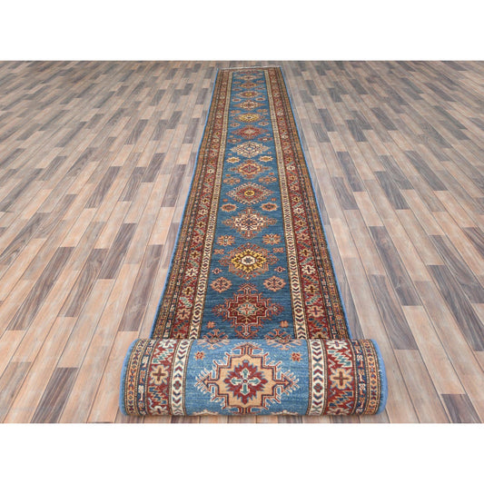 Kazak Wool Hand Knotted Rug Blue Red 2.8X40.8 -O082599