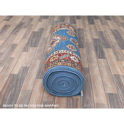 Kazak Wool Hand Knotted Rug Blue Red 2.8X40.8 -O082599