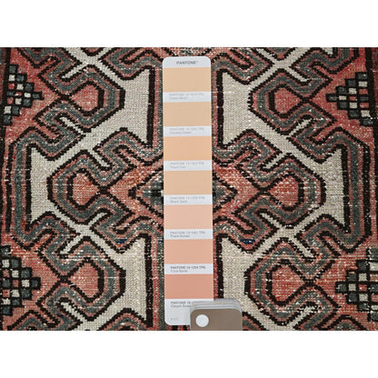 Overdyed & Vintage Wool Hand Knotted Rug Red 2.3x9.0 -O0825