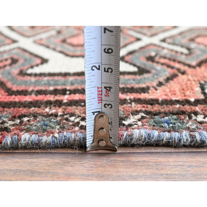 Overdyed & Vintage Wool Hand Knotted Rug Red 2.3x9.0 -O0825
