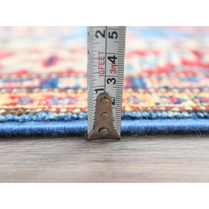 Kazak Wool Hand Knotted Rug Blue Red 2.7X34.0 -O082602