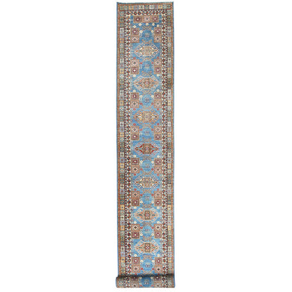 Kazak Wool Hand Knotted Rug Blue Ivory 3.0X24.5 -O082606