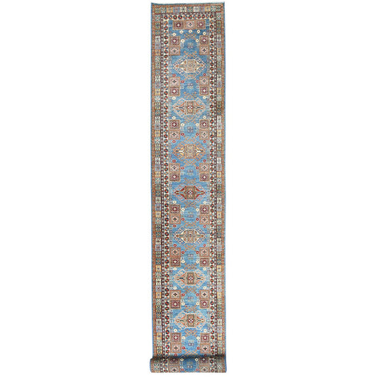 Kazak Wool Hand Knotted Rug Blue Ivory 3.0X24.5 -O082606