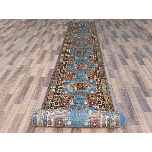 Kazak Wool Hand Knotted Rug Blue Ivory 3.0X24.5 -O082606