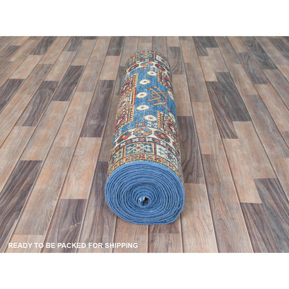 Kazak Wool Hand Knotted Rug Blue Ivory 3.0X24.5 -O082606
