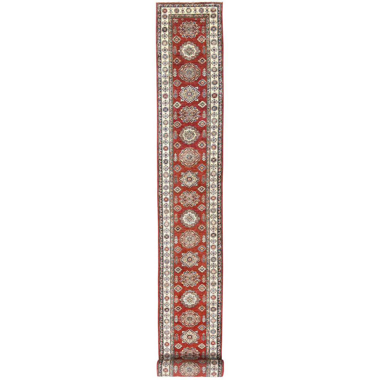 Red Runner: Long/Wide Kazak Hand knotted Wool Rug - Sku: O082607