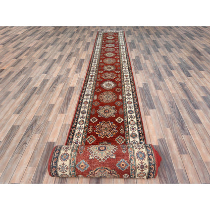 Kazak Wool Hand Knotted Rug Red Ivory 2.8X39.1 -O082607