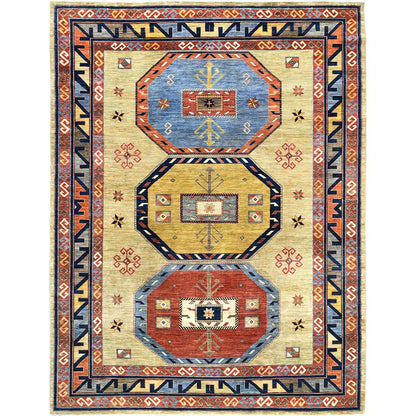 Tribal & Geometric Wool Hand Knotted Rug Green Red 10.2X13.6 -O082613