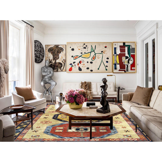 Tribal & Geometric Wool Hand Knotted Rug Green Red 10.2X13.6 -O082613