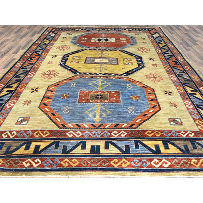 Tribal & Geometric Wool Hand Knotted Rug Green Red 10.2X13.6 -O082613