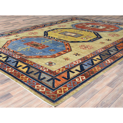 Tribal & Geometric Wool Hand Knotted Rug Green Red 10.2X13.6 -O082613