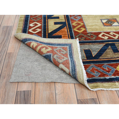 Tribal & Geometric Wool Hand Knotted Rug Green Red 10.2X13.6 -O082613