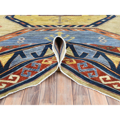 Tribal & Geometric Wool Hand Knotted Rug Green Red 10.2X13.6 -O082613