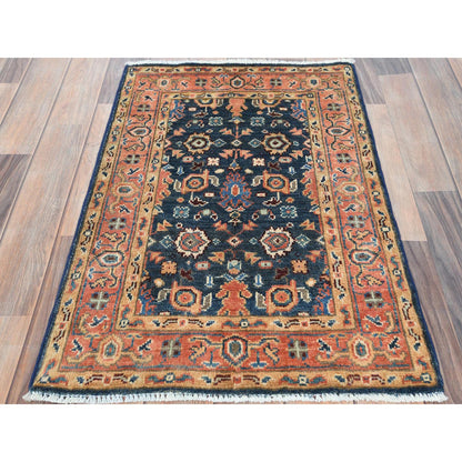 Heriz Wool Hand Knotted Rug Blue Red 1.10X2.8 -O082620