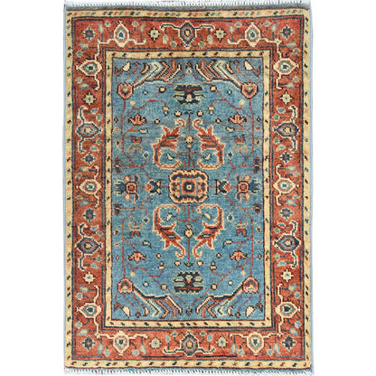 Heriz Wool Hand Knotted Rug Blue Red 1.10X2.9 -O082624