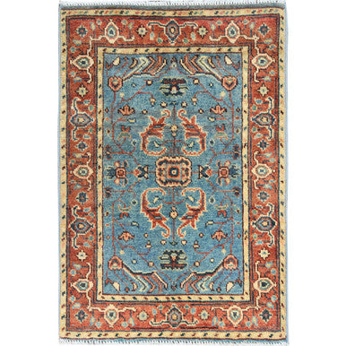 Heriz Wool Hand Knotted Rug Blue Red 1.10X2.9 -O082624