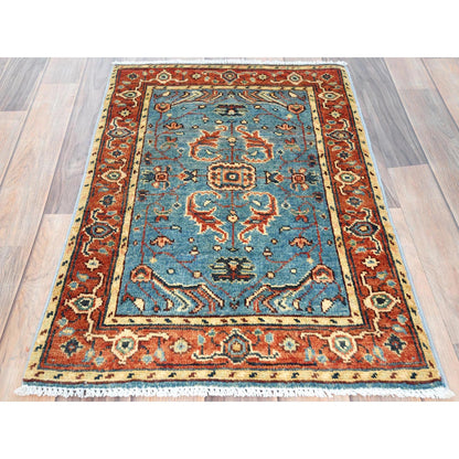 Heriz Wool Hand Knotted Rug Blue Red 1.10X2.9 -O082624