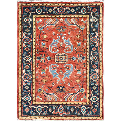 Heriz Wool Hand Knotted Rug Red Navy Blue 2.0X2.9 -O082629