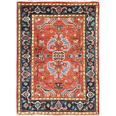 Heriz Wool Hand Knotted Rug Red Navy Blue 2.0X2.9 -O082629