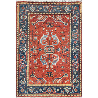 Heriz Wool Hand Knotted Rug Red Navy Blue 2.0X2.10 -O082631