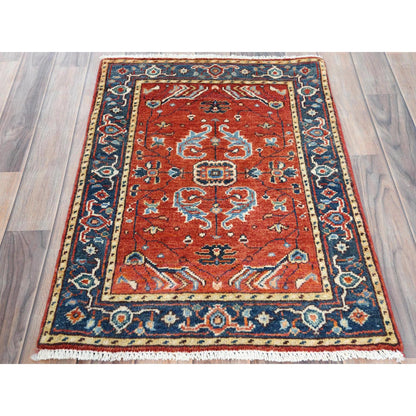 Heriz Wool Hand Knotted Rug Red Navy Blue 2.0X2.10 -O082631