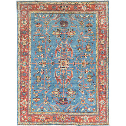 Heriz Wool Hand Knotted Rug Blue Red 4.1X6.0 -O082636