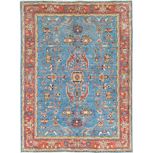 Heriz Wool Hand Knotted Rug Blue Red 4.1X6.0 -O082636