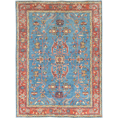 Heriz Wool Hand Knotted Rug Blue Red 4.1X6.0 -O082636