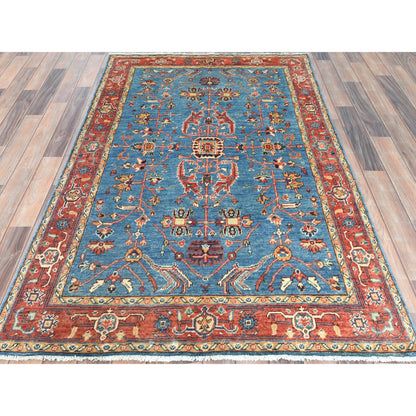 Heriz Wool Hand Knotted Rug Blue Red 4.1X6.0 -O082636