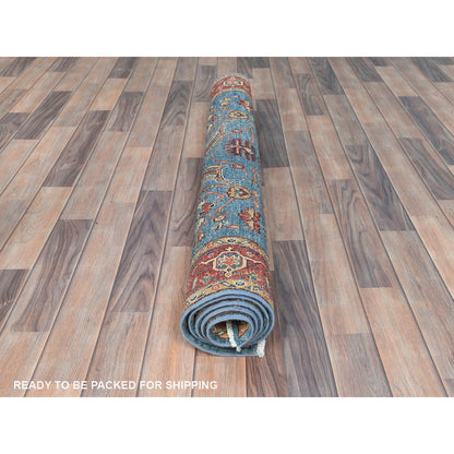 Heriz Wool Hand Knotted Rug Blue Red 4.1X6.0 -O082636