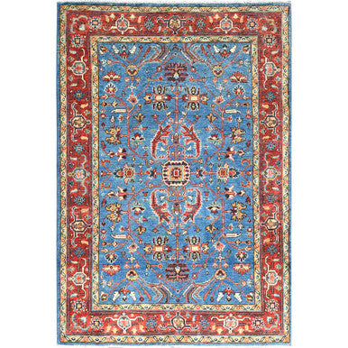 Heriz Wool Hand Knotted Rug Blue Red 3.10X5.10 -O082637