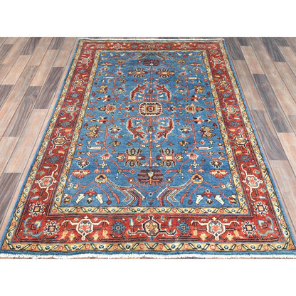 Heriz Wool Hand Knotted Rug Blue Red 3.10X5.10 -O082637