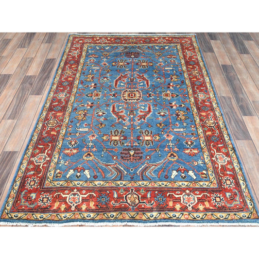 Heriz Wool Hand Knotted Rug Blue Red 3.10X5.10 -O082637