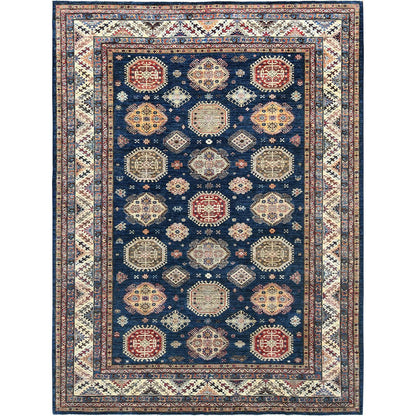 Kazak Wool Hand Knotted Rug Blue Ivory 9.0X11.10 -O082642