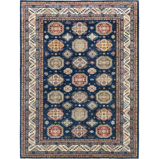 Kazak Wool Hand Knotted Rug Blue Ivory 9.0X11.10 -O082642