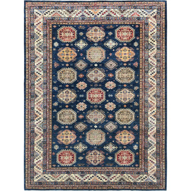 Kazak Wool Hand Knotted Rug Blue Ivory 9.0X11.10 -O082642